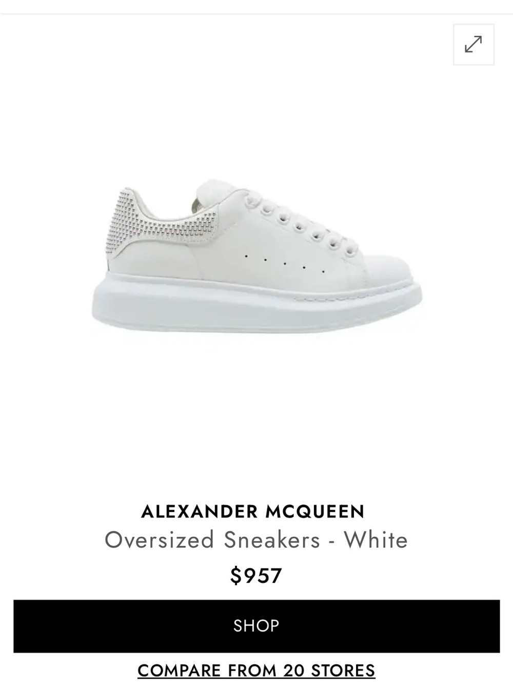 Alexander McQueen White Leather Oversized Sneakers with Studded Heel